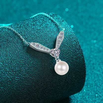 925 Sterling Silver PT950-Plated Phoenix Necklace - 77-Point Moissanite & 8mm Pearl Elegant Statement Choker