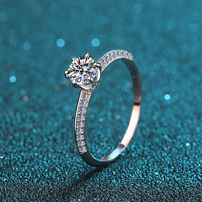S925 Sterling Silver PT950 Gold Plated 0.50ct Moissanite Half Eternity Crown Ring with Camellia Motif