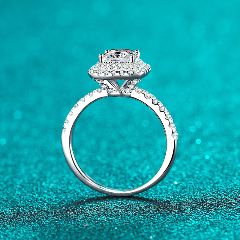 S925 Sterling Silver PT950 Gold Plated 1ct Princess Cut Moissanite Ring with Floral & Swastika Motifs