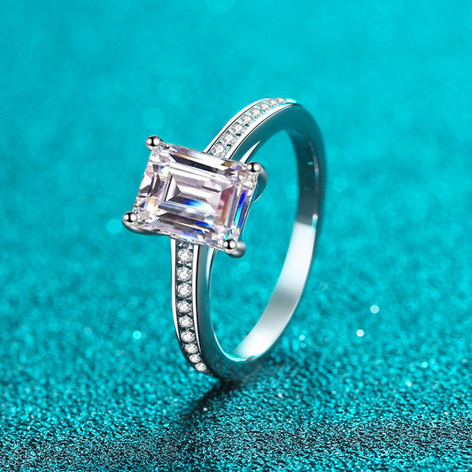 S925 Sterling Silver PT950 Gold Plated 2ct Moissanite Ring - Radiant & Emerald Cut Options