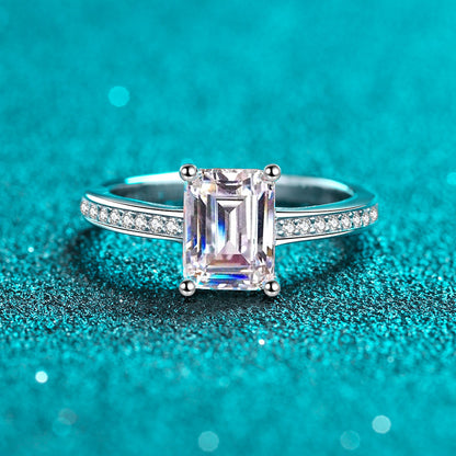 S925 Sterling Silver PT950 Gold Plated 2ct Moissanite Ring - Radiant & Emerald Cut Options
