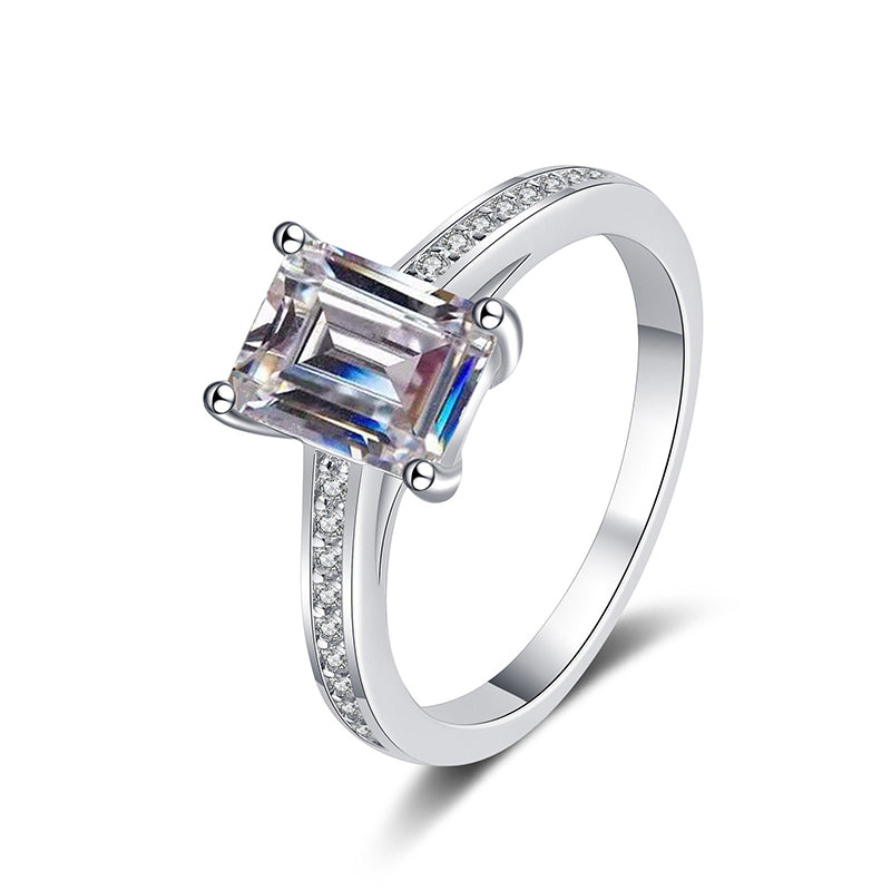 S925 Sterling Silver PT950 Gold Plated 2ct Moissanite Ring - Radiant & Emerald Cut Options