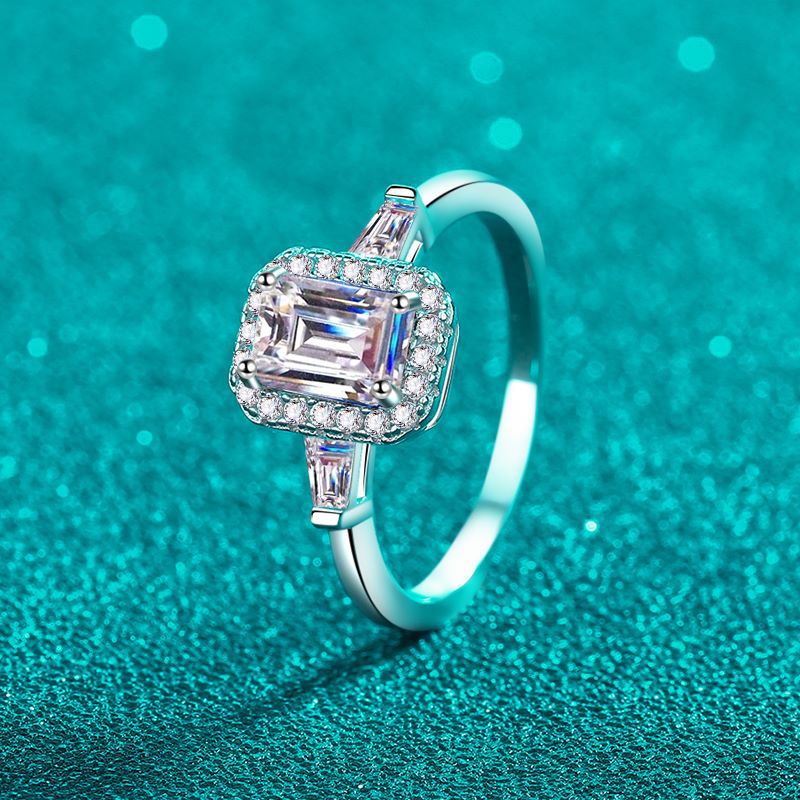 S925 Sterling Silver PT950 Gold Plated Blue Moissanite Ring with Celestial Motifs