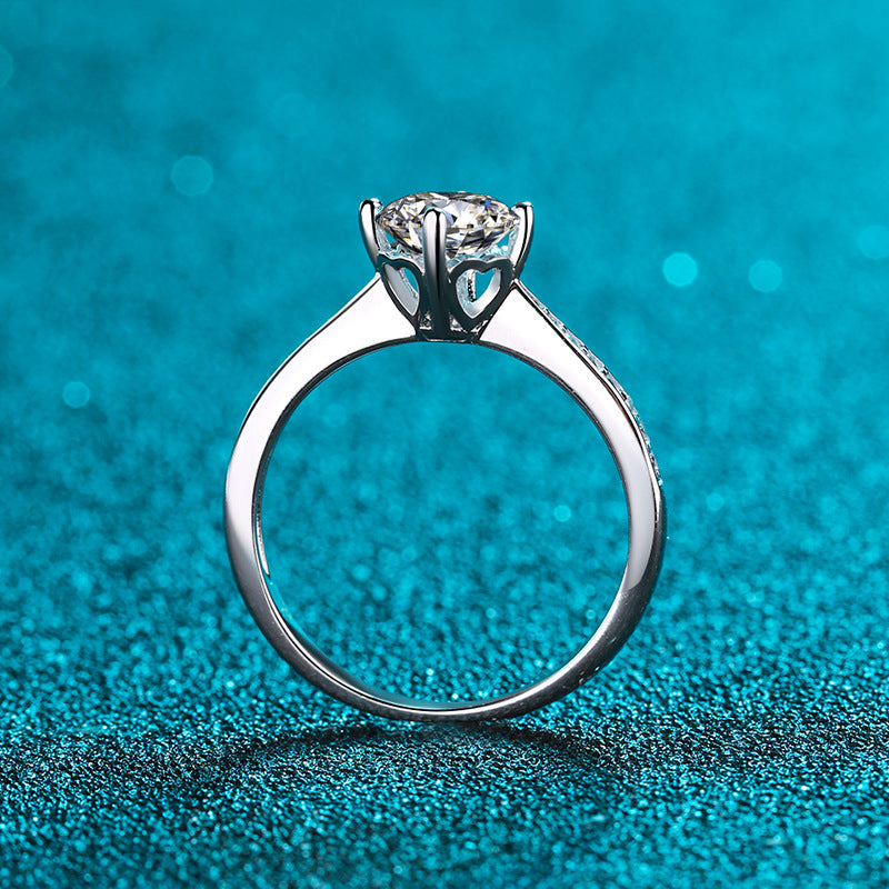 S925 Sterling Silver PT950 Gold Plated Four-Prong Moissanite Ring