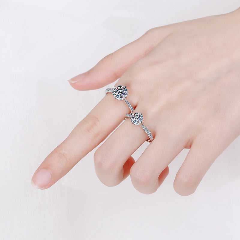 S925 Sterling Silver PT950 Gold Plated Four-Prong Moissanite Ring