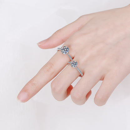 S925 Sterling Silver PT950 Gold Plated Four-Prong Moissanite Ring