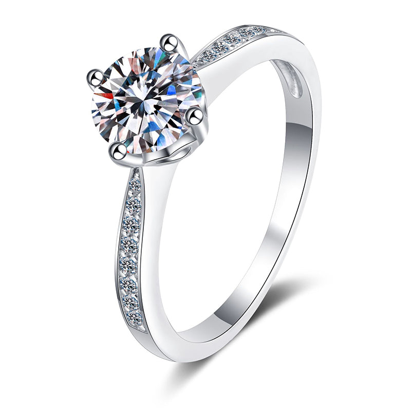 S925 Sterling Silver PT950 Gold Plated Four-Prong Moissanite Ring