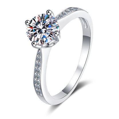 S925 Sterling Silver PT950 Gold Plated Four-Prong Moissanite Ring