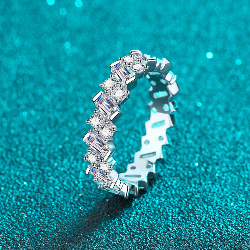 S925 Sterling Silver PT950 Gold Plated Full Eternity 2.53ct Moissanite Wave Ring