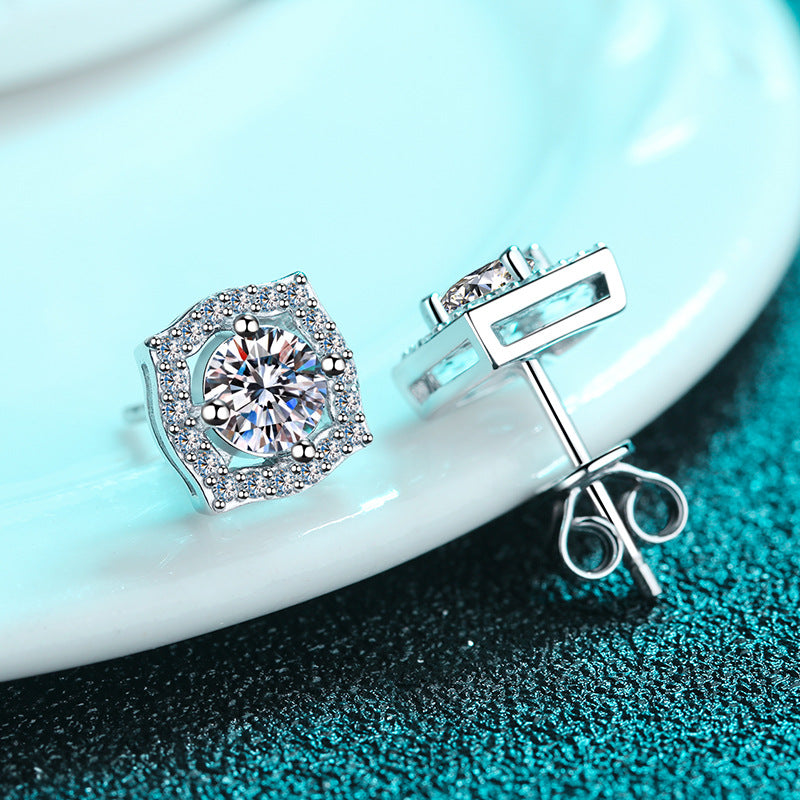 S925 Sterling Silver PT950 Gold Plated Geometric Moissanite Stud Earrings - 1CT/2CT Cactus Inspired