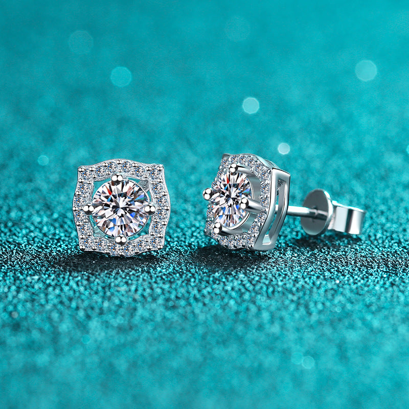 S925 Sterling Silver PT950 Gold Plated Geometric Moissanite Stud Earrings - 1CT/2CT Cactus Inspired
