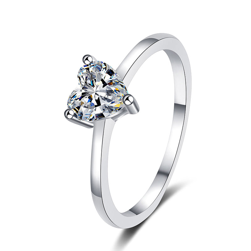 S925 Sterling Silver PT950 Gold Plated Heart-Shaped 0.5ct Moissanite Minimalist Ring