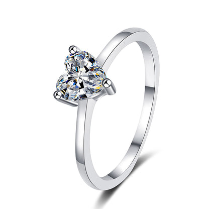 S925 Sterling Silver PT950 Gold Plated Heart-Shaped 0.5ct Moissanite Minimalist Ring
