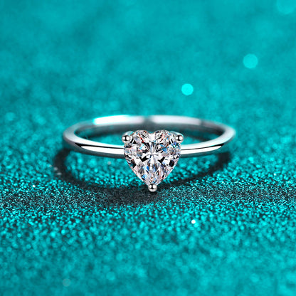 S925 Sterling Silver PT950 Gold Plated Heart-Shaped 0.5ct Moissanite Minimalist Ring