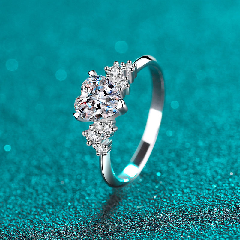 S925 Sterling Silver PT950 Gold Plated Heart-Shaped 1ct Moissanite Proposal Ring