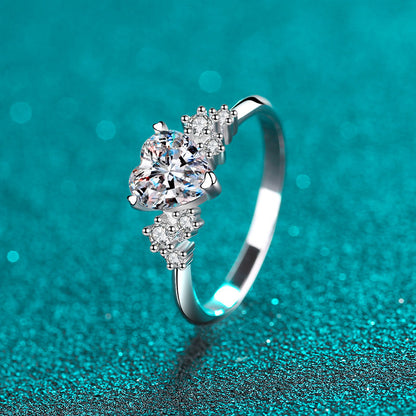 S925 Sterling Silver PT950 Gold Plated Heart-Shaped 1ct Moissanite Proposal Ring