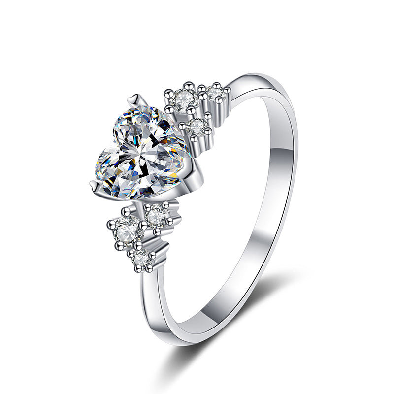 S925 Sterling Silver PT950 Gold Plated Heart-Shaped 1ct Moissanite Proposal Ring