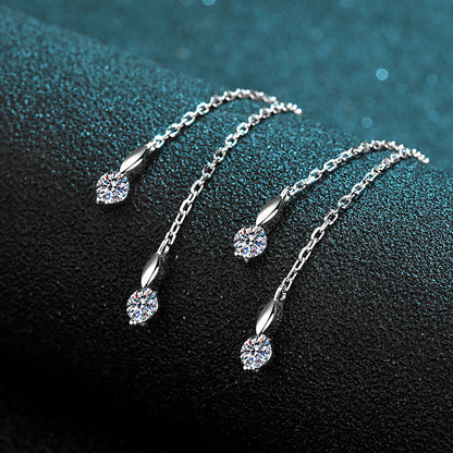 S925 Sterling Silver PT950 Gold Plated Heart Tassel Drop Earrings - 1CT Moissanite with Cherry & Persimmon Motifs