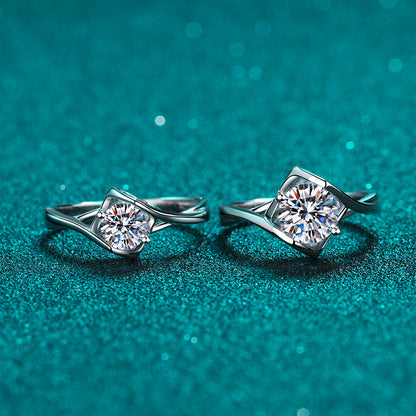 S925 Sterling Silver PT950 Gold Plated Matching Hearts Moissanite Ring with Tree Motif