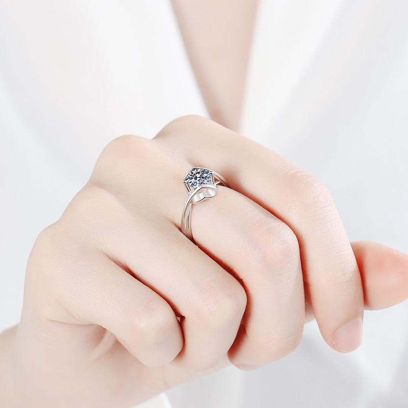 S925 Sterling Silver PT950 Gold Plated Matching Hearts Moissanite Ring with Tree Motif