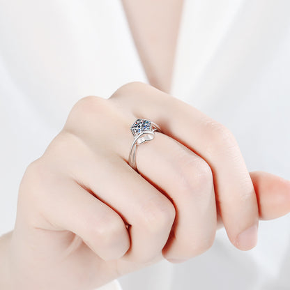 S925 Sterling Silver PT950 Gold Plated Matching Hearts Moissanite Ring with Tree Motif