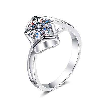 S925 Sterling Silver PT950 Gold Plated Matching Hearts Moissanite Ring with Tree Motif