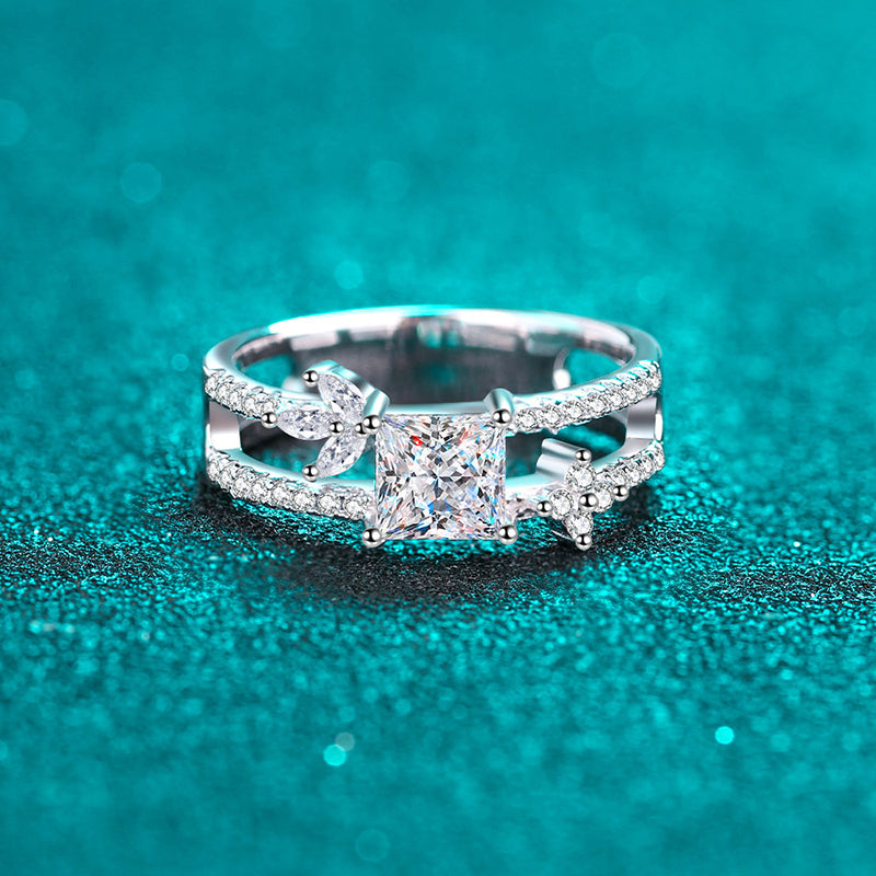 S925 Sterling Silver PT950 Gold Plated Princess Cut 1ct Moissanite Engagement Ring