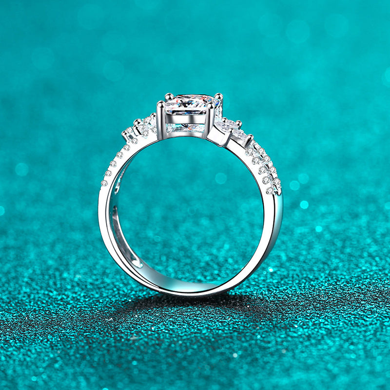 S925 Sterling Silver PT950 Gold Plated Princess Cut 1ct Moissanite Engagement Ring