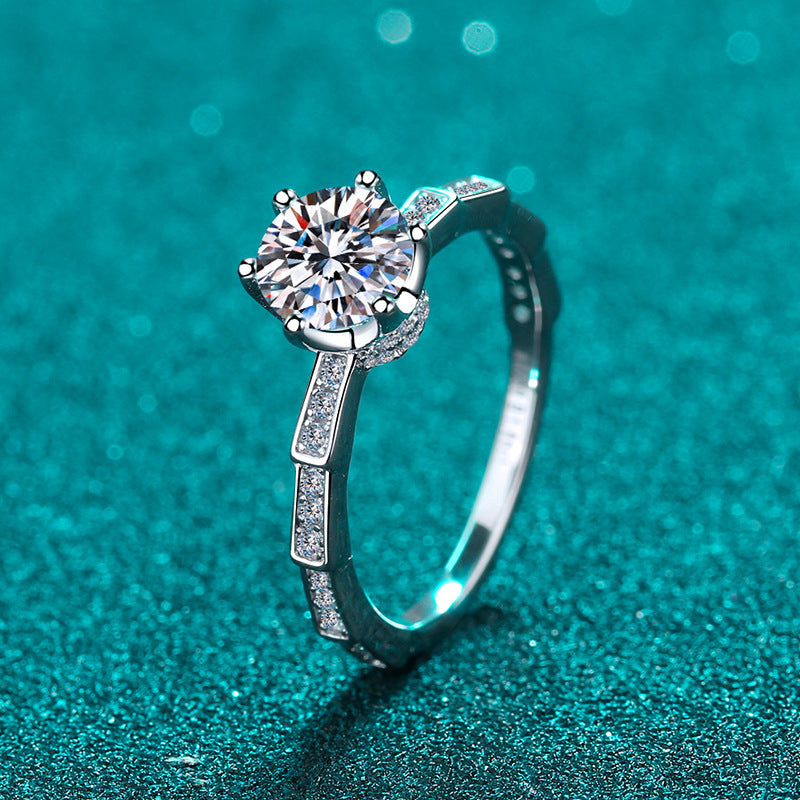 S925 Sterling Silver PT950 Gold Plated Snake Bone Six-Prong Moissanite Ring with Animal Motifs