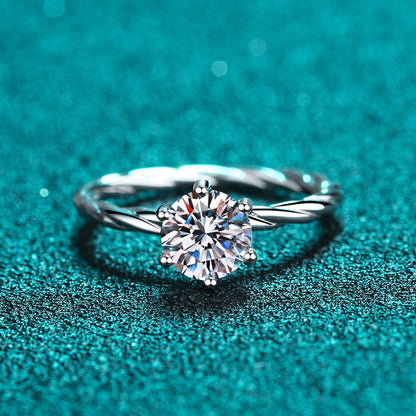 S925 Sterling Silver PT950 Gold Plated Twist Shank Moissanite Ring