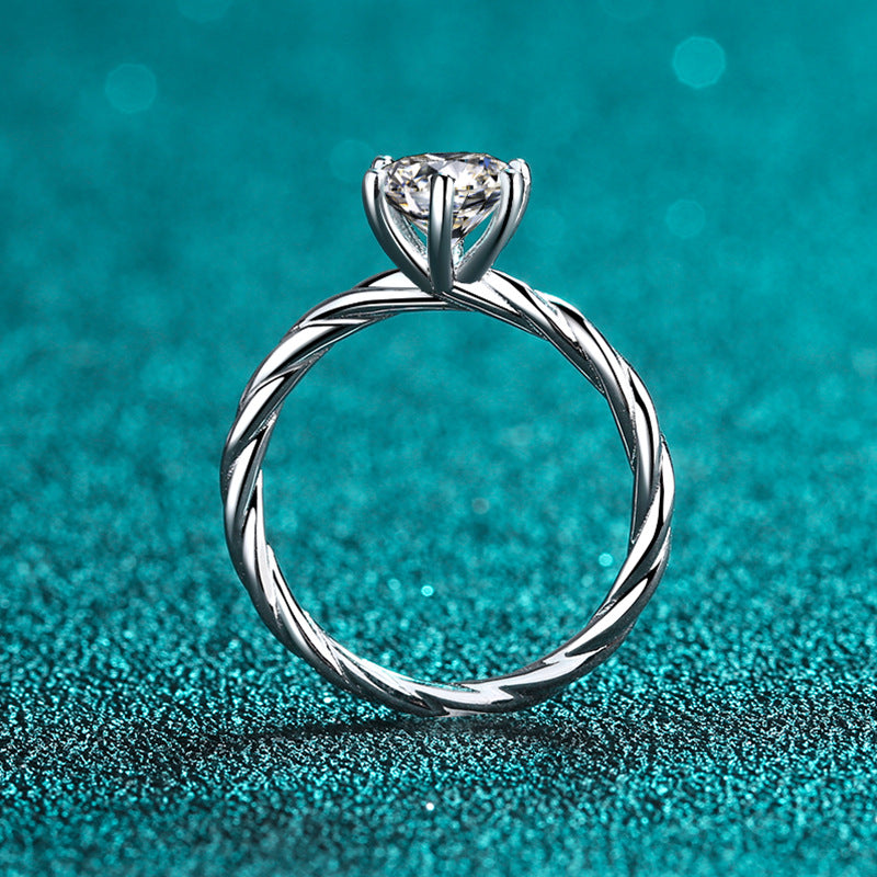 S925 Sterling Silver PT950 Gold Plated Twist Shank Moissanite Ring