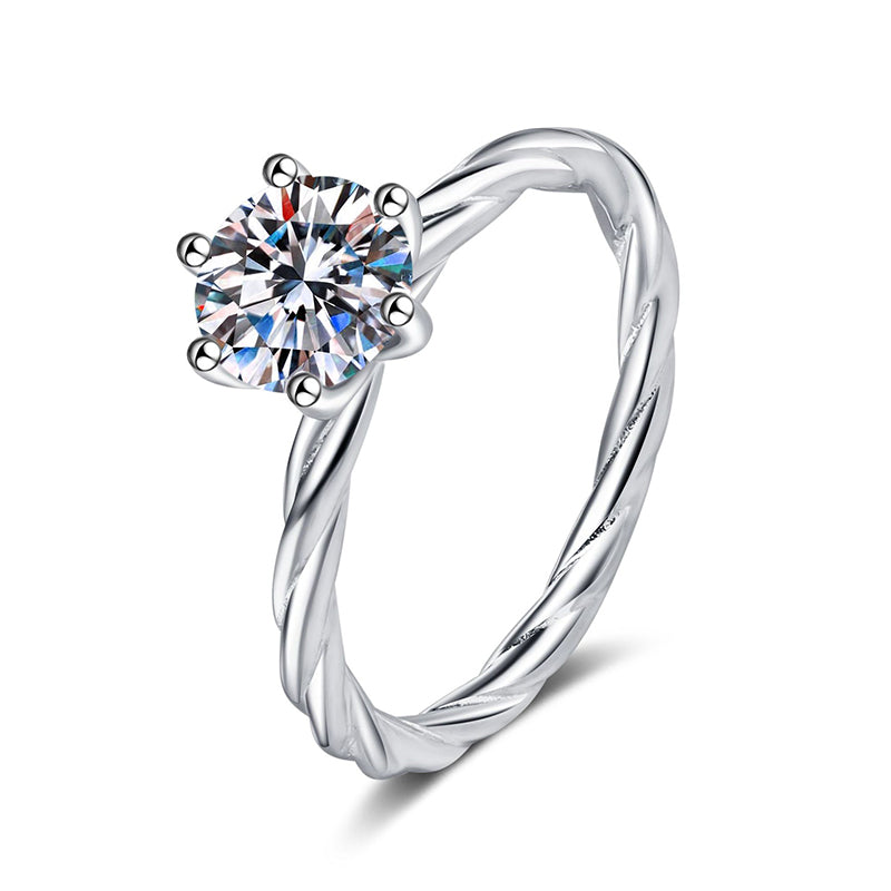 S925 Sterling Silver PT950 Gold Plated Twist Shank Moissanite Ring