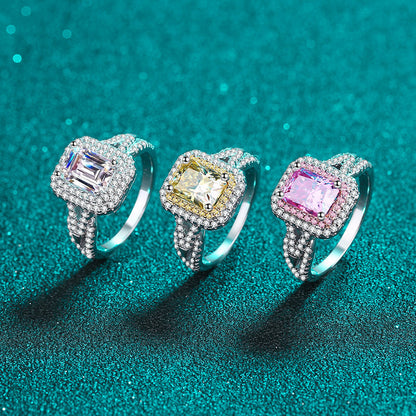 S925 Sterling Silver PT950 Plated 2CT Colored Moissanite Ring - Meteor Shower Star Design Viral Style Jewelry
