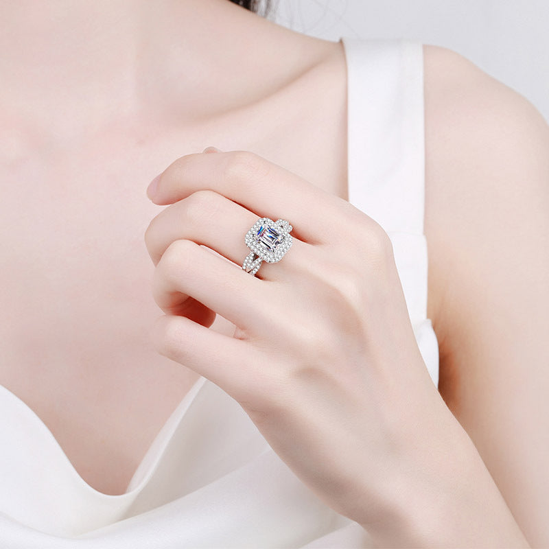 S925 Sterling Silver PT950 Plated 2CT Colored Moissanite Ring - Meteor Shower Star Design Viral Style Jewelry