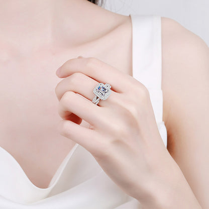 S925 Sterling Silver PT950 Plated 2CT Colored Moissanite Ring - Meteor Shower Star Design Viral Style Jewelry