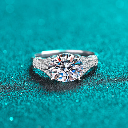 S925 Sterling Silver PT950 Plated 3CT Oval Moissanite Ring with Citrus Motif - Vintage Exotic Style Solitaire Ring
