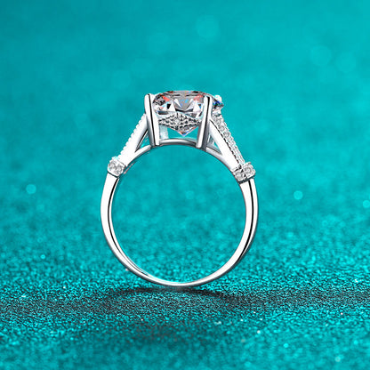 S925 Sterling Silver PT950 Plated 3CT Oval Moissanite Ring with Citrus Motif - Vintage Exotic Style Solitaire Ring