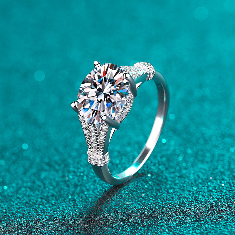 S925 Sterling Silver PT950 Plated 3CT Oval Moissanite Ring with Citrus Motif - Vintage Exotic Style Solitaire Ring