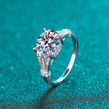 S925 Sterling Silver PT950 Plated 3CT Oval Moissanite Ring with Citrus Motif - Vintage Exotic Style Solitaire Ring