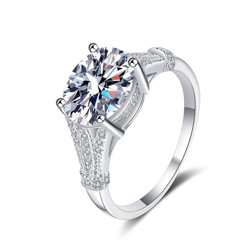 S925 Sterling Silver PT950 Plated 3CT Oval Moissanite Ring with Citrus Motif - Vintage Exotic Style Solitaire Ring