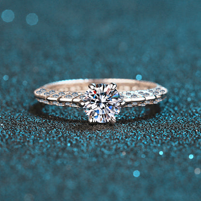S925 Sterling Silver PT950 Plated 6-Prong Half Eternity Crown Ring with 1ct Moissanite - Tree Motif OL Fashion Ring