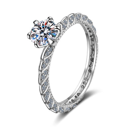 S925 Sterling Silver PT950 Plated 6-Prong Half Eternity Crown Ring with 1ct Moissanite - Tree Motif OL Fashion Ring