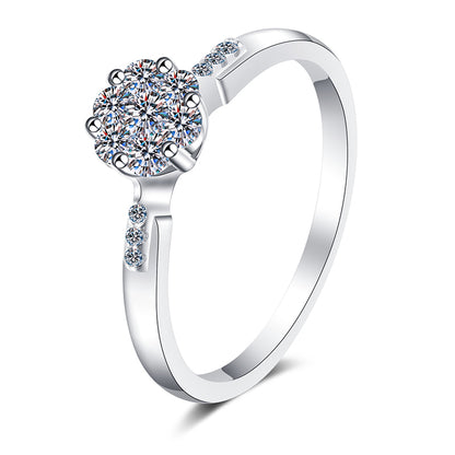 S925 Sterling Silver PT950 Plated 6-Stone Cluster Ring with 0.24ct Moissanite - Camellia Floral Viral Style Ring