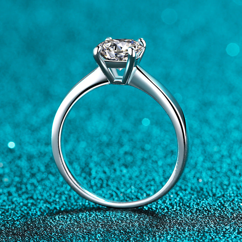 S925 Sterling Silver PT950 Plated Floral Four-Prong Solitaire Ring, Adjustable Moissanite Ring with Nature Motif