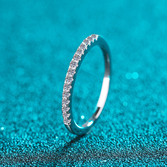 S925 Sterling Silver PT950 Plated Full Eternity Moissanite Band Ring with Chinese Pendant Lock Design