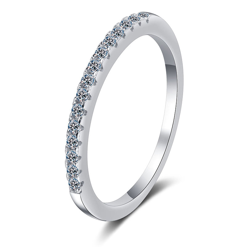 S925 Sterling Silver PT950 Plated Full Eternity Moissanite Band Ring with Chinese Pendant Lock Design