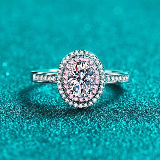 S925 Sterling Silver PT950 Plated Rose Gold 1CT Oval Moissanite Solitaire Ring with Floral Motif