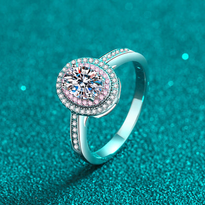 S925 Sterling Silver PT950 Plated Rose Gold 1CT Oval Moissanite Solitaire Ring with Floral Motif