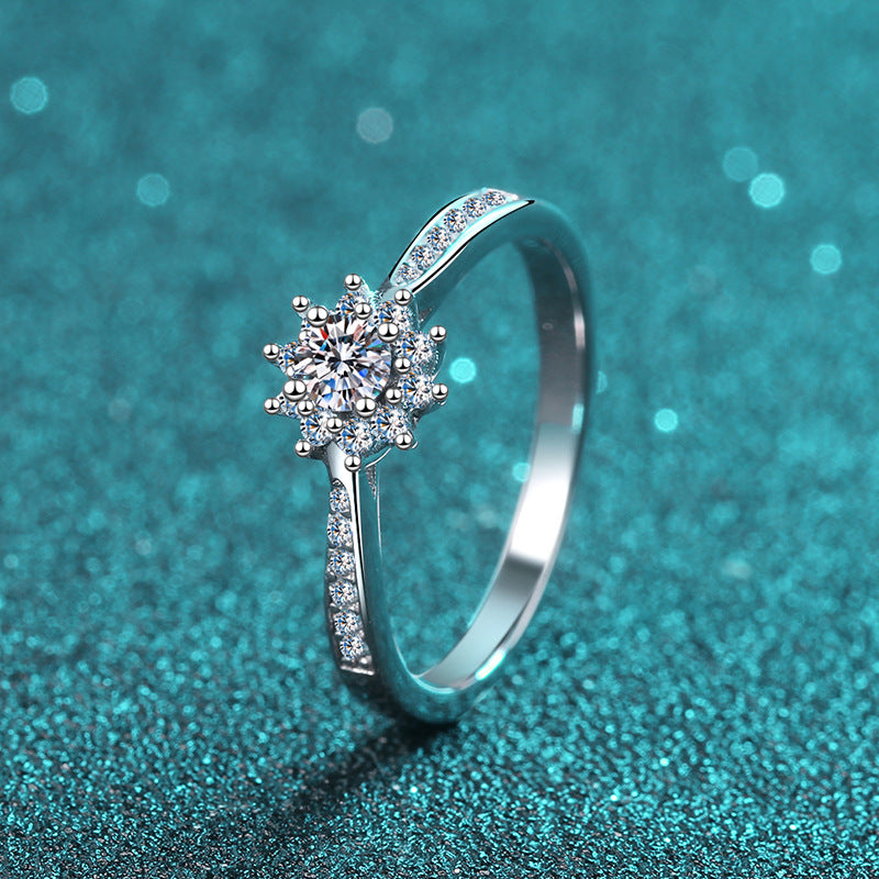 S925 Sterling Silver PT950 Platinum Plated 0.20ct Moissanite Floral Proposal Ring