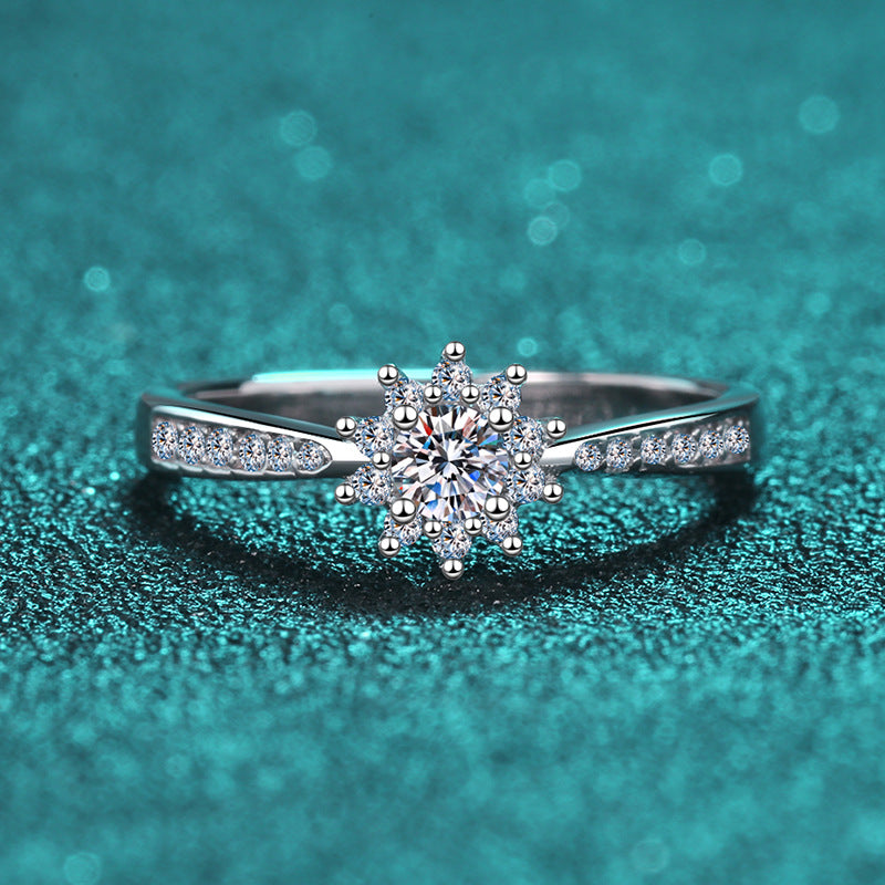 S925 Sterling Silver PT950 Platinum Plated 0.20ct Moissanite Floral Proposal Ring